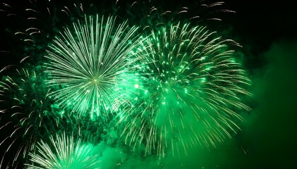 green fireworks display with stars and smoke