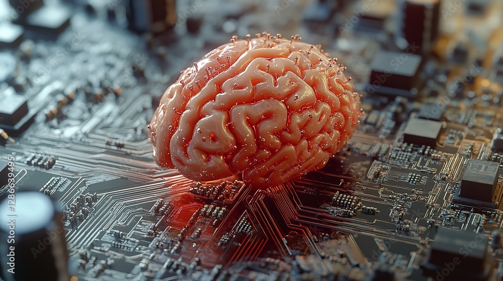 Poster human brain circuit board technology digital art neural network artificial intelligence advanced con
