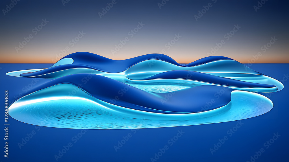 Poster artistic rendering of a blue wave with abstract shapes and textures in a vibrant digital artwork