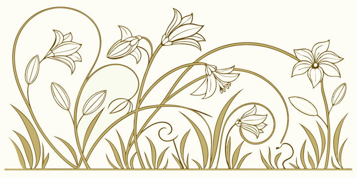 Generate a structured art-deco floral pattern with sharp golden lines and elegant curves.