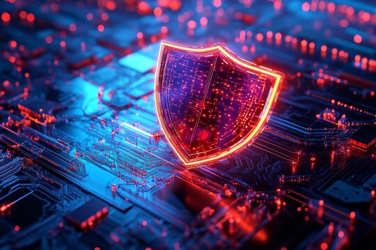 A futuristic digital depiction of blockchain security with glowing interconnected chains