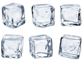 Ice cubes arranged on a white background, perfect for refreshing beverages or cocktails.