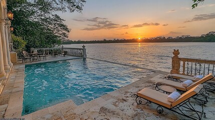 Sunset view luxury poolside villa