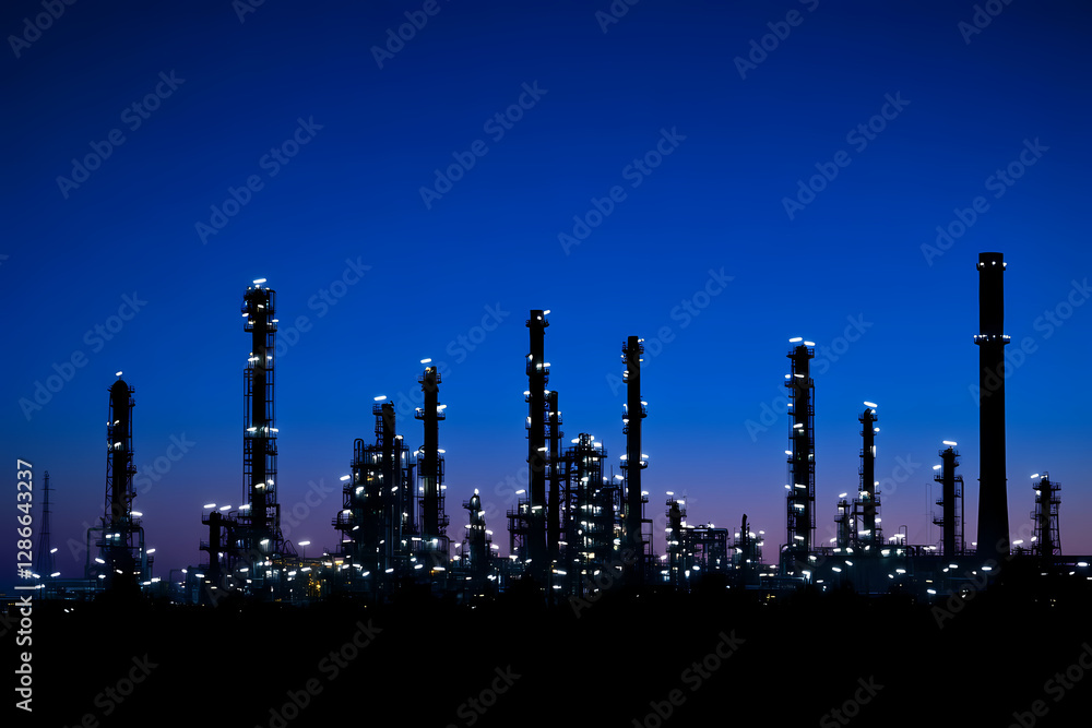 Aufkleber silhouette of an industrial complex at dusk: a captivating silhouette of an industrial complex is se