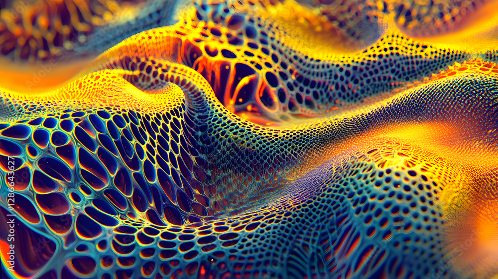 Poster close up of colorful abstract pattern with floral elements and textures