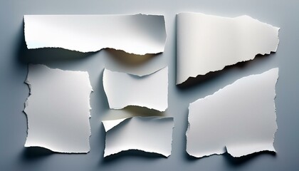Fototapeta premium Collection of torn, ripped pieces of white color paper. Ripped paper strips. Vector illustration