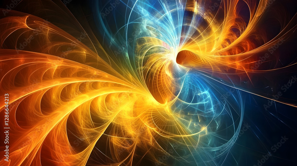 Poster computer generated abstract visualization with intricate patterns and shapes in vibrant colors and d