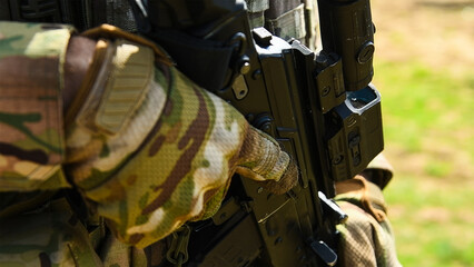 Modern soldier in camouflage uniform. The military concept