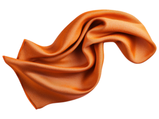 An elegant orange fabric draped gracefully, showcasing a smooth texture and rich color cut out transparent isolated PNG