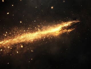 Golden Stellar Trail in Dark Space with Glowing Particles