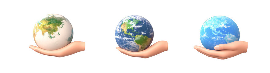 Hand Holding GBlue Heart Network Structurelobe Icons - Earth Variations