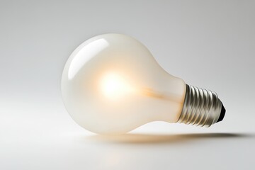 A glowing light bulb rests on a white surface, symbolizing ideas and innovation.