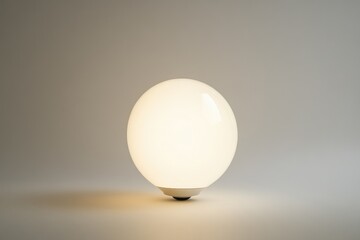 A glowing, spherical lamp sits on a neutral background, emitting a soft, warm light.