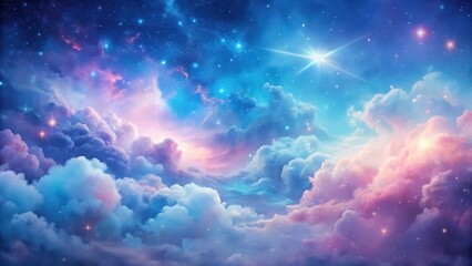 Fototapeta premium Soft pastel blue and pink hues blend together in a dreamy galaxy background with swirling nebula clouds and stars