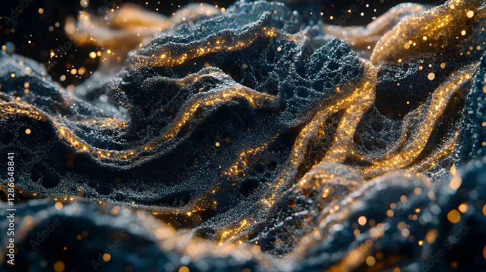 Aufkleber close up of a black and gold colored object with intricate design and texture details