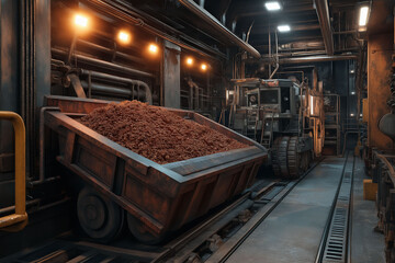 Rare earth minerals industry. Elements mining energy. Extraction renewable. Large container transporting rare earth ore in a stock image.