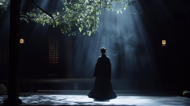 Deep light and shadow in the courtyard, Zen like atmosphere