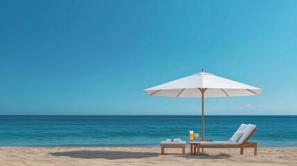 Relaxing Beach Day with Umbrella and Cocktails Tropical Ocean Leisure Scene Sunny Environment Tranquil View