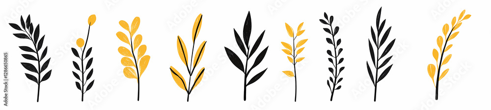 Poster leafy harmony: an elegant and artistic composition featuring a collection of intricately designed le