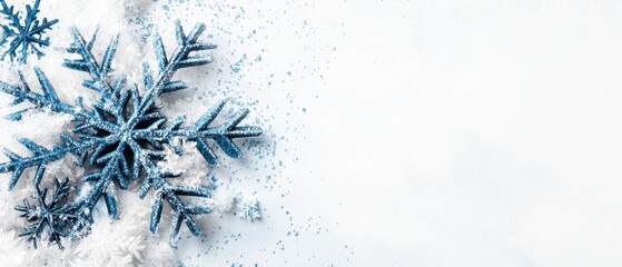 Festive Winter Scene Blue Snowflakes on White Background Perfect for Holiday Cards and Winter Greetings