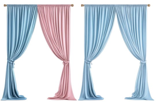 A set of blue and pink curtain