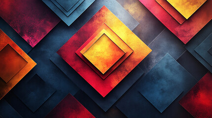 A trendy poster design with overlapping square shapes, each containing a different vibrant gradient or abstract symbol