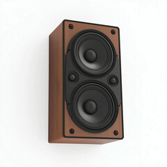 Fototapeta premium A premium wooden speaker with two large drivers for deep bass and clear high-frequency sounds. The natural wood finish adds an elegant touch, perfect for both aesthetic and audio quality.