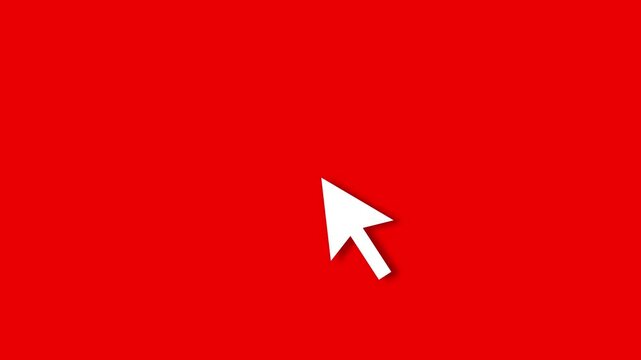 Mouse cursor pointer arrow clicking icon animation on red background