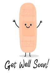 Cheerful Anthropomorphic Band-Aid Get Well Soon Card Design Cards & Invites
