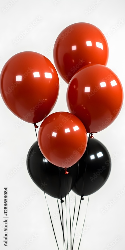 Aufkleber five balloons in red and black floating on strings
