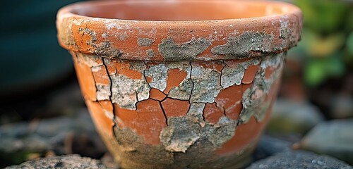 A close-up of a cracked clay pot in a garden, illustrating the effects of drought on gardening,