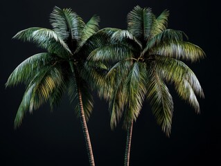 Lush Tropical Palm Trees with Dark Background for Nature Photography