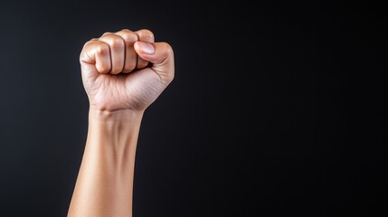 A raised fist against a black background symbolizes strength, resistance, and the power of collective action.
