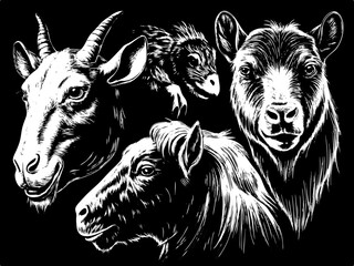 Vector Farm Animals Silhouettes Isolated on White