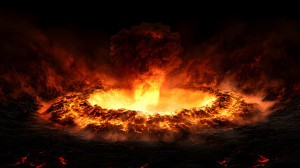 Large explosion of lava creating an abstract depiction of volcanic activity and molten rock in a dynamic composition