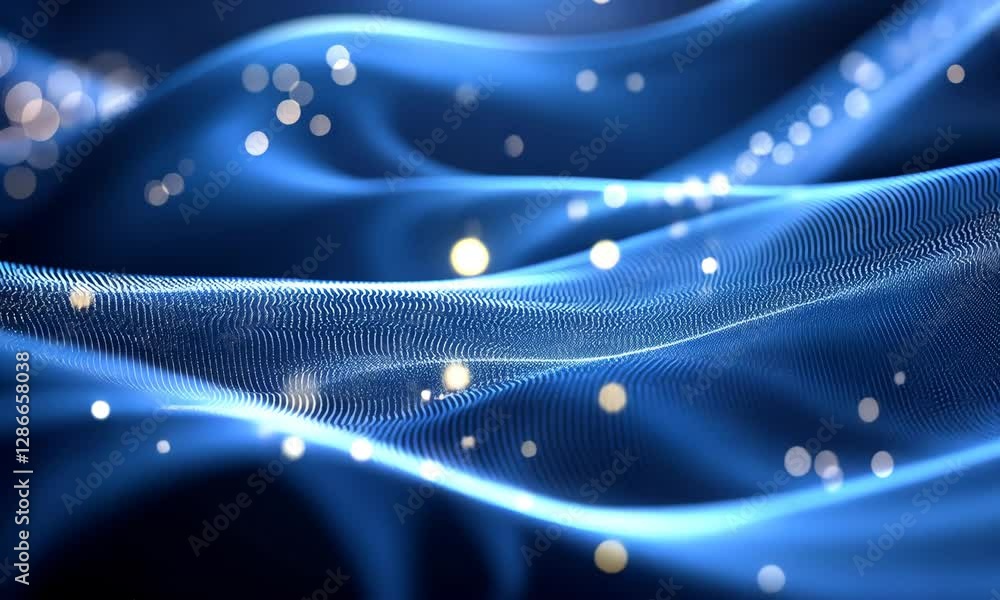 Poster abstract blue digital particle wave and light abstract background animation