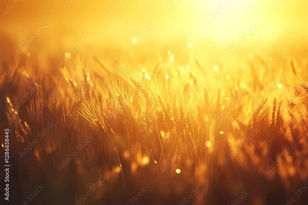 Poster golden wheat field: an ethereal golden field of wheat bathed in sunlight, creating a mesmerizing lan