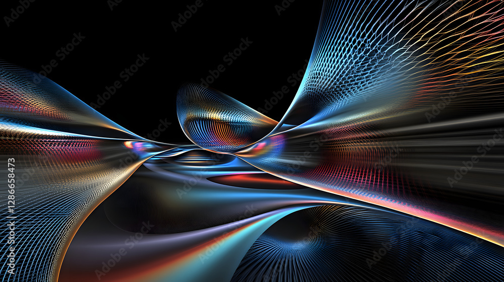 Poster computer generated abstract scene featuring a wave and tulip in a conceptual artistic design