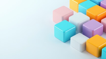 Fototapeta premium Abstract arrangement of colorful cubes on a bright surface, perfect for graphic design and modern background