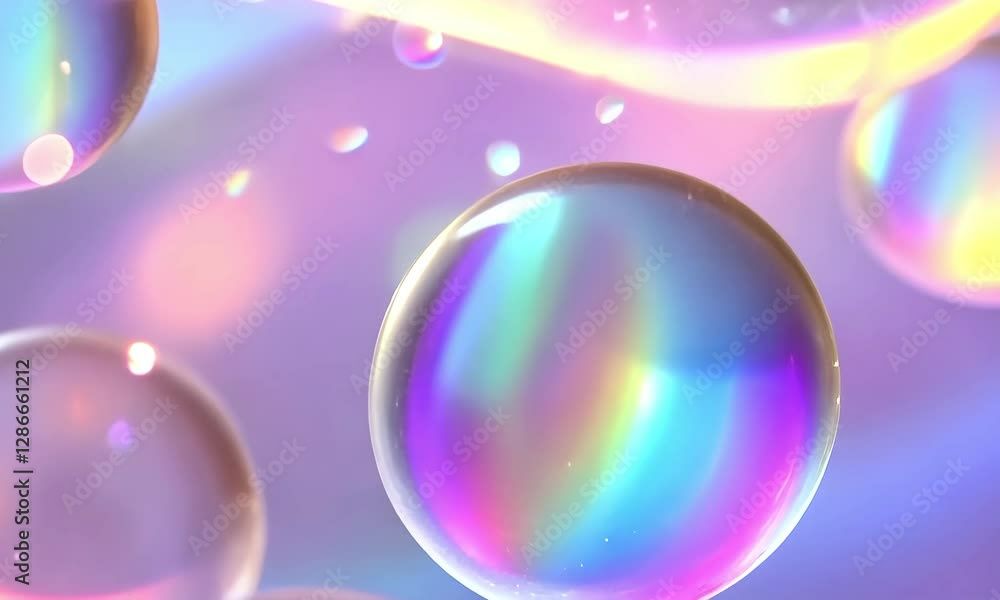 Poster Colorful bubbles float gently, creating a mesmerizing display of light and reflections in a dreamy setting
