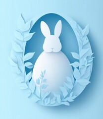 Flat paper cut-style Easter egg with rabbit silhouette. Happy Easter card template. Happy Easter Festival, April 2025.