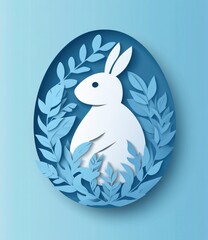 Flat paper cut-style Easter egg with rabbit silhouette. Happy Easter card template. Happy Easter Festival, April 2025.