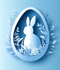 Flat paper cut-style Easter egg with rabbit silhouette. Happy Easter card template. Happy Easter Festival, April 2025.