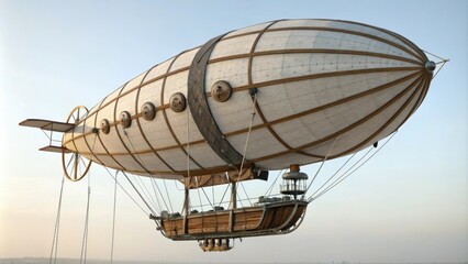 Naklejka premium Vintage-style airship with brass accents and leather straps, goggles, machinery, aviation