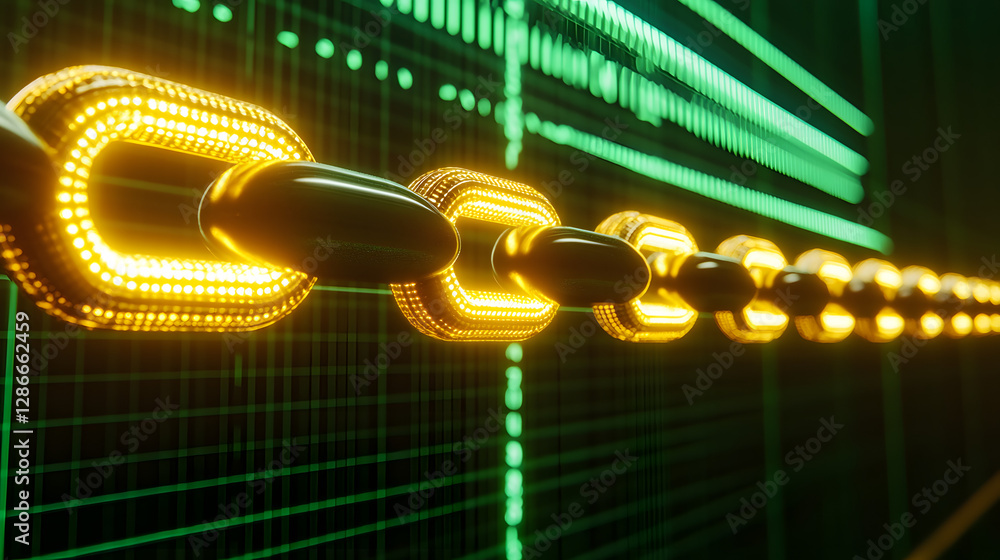 Aufkleber chain with glowing lights and abstract background in conceptual art display