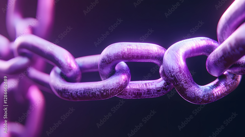 Poster conceptual abstract image featuring a chain with a purple link and blurred background for artistic r