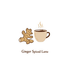 Illustration of Ginger Spiced Latte with Coffee Cup and Ginger Root