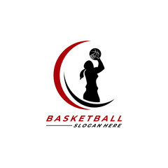 Basketball Sports Team logo design template. Woman Player logo design icon