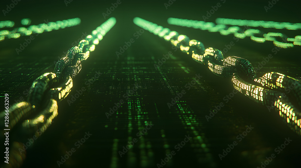Poster futuristic conceptual design featuring a green and black background with abstract elements and shape