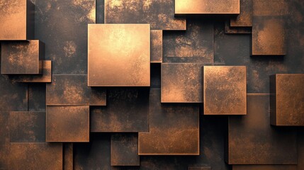 Abstract Background of Overlapping Bronze and Copper Metal Cubes with a Rustic Texture